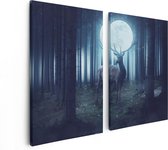 Artaza Canvas Schilderij Tweeluik Hert In Het Bos Tijdens Volle Maan - 80x60 - Foto Op Canvas - Canvas Print