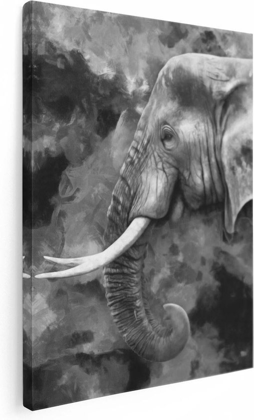 Artaza Canvas Schilderij Olifant - Abstract - Zwart Wit - 30x40 - Klein - Foto Op Canvas - Canvas Print