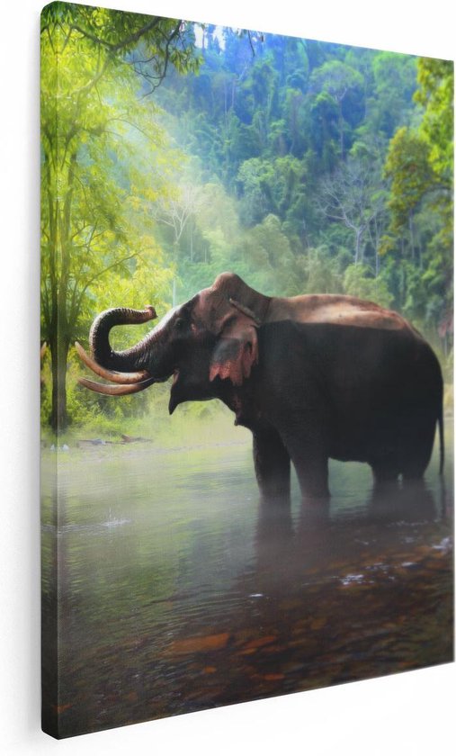 Artaza Canvas Schilderij Olifant In Het Water - 60x80 - Foto Op Canvas - Canvas Print