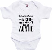 You think I am cute see my auntie tekst baby rompertje wit jongens en meisjes - Cadeau tante rompertje - Babykleding 56 (1-2 maanden)