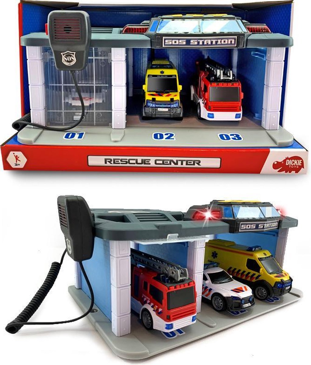 Dickie Toys Sos - Rescue Center Nederlandse Reddingsdiensten - Politie - Brandweer - Ambulance - Vanaf 3 jaar - Speelgoedgarage