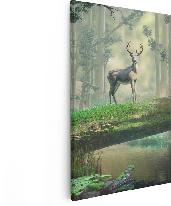Artaza - Peinture sur toile - Cerf dans la forêt sur un arbre - 40 x 60 - Photo sur toile - Impression sur toile