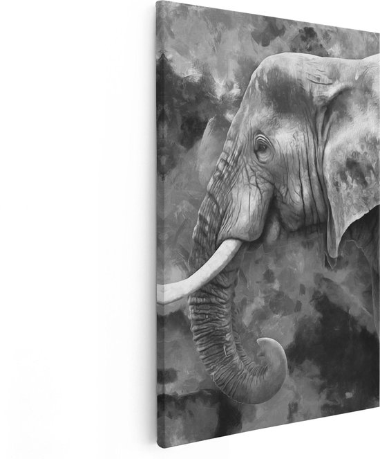 Artaza Canvas Schilderij Olifant - Abstract - Zwart Wit - 40x60 - Poster Foto op Canvas - Canvas Print