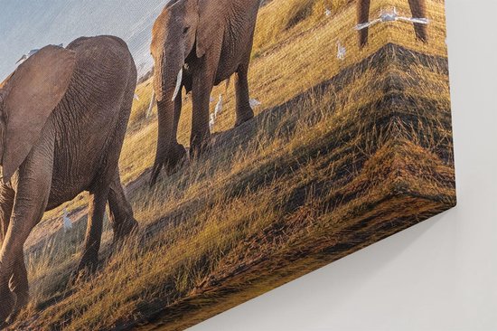 Artaza - Peinture Sur Toile - Groupe D'éléphants Marchant Devant Les Montagnes - 80x100 - Groot - Photo Sur Toile - Impression Sur Toile
