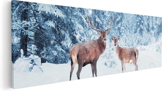 Artaza Canvas Schilderij Twee Herten In Het Bos Met Sneeuw - 90x30 - Foto Op Canvas - Canvas Print