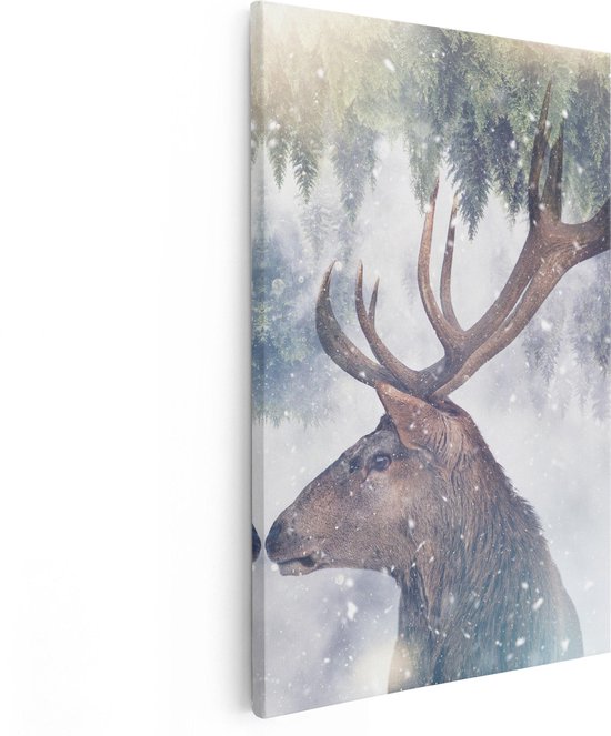 Artaza Canvas Schilderij Hertenkop - Hert Op Een Bomen Achtergrond - 60x90 - Foto Op Canvas - Canvas Print