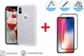 2-In-1 Screenprotector Glitter Hoesje Bescherming Protector Set Geschikt Voor Apple iPhone XR (6.1 Inch) - Full Cover 3D Edge Tempered Glass Screen Protector Met Siliconen Back Bes