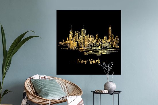 Stickers muraux - Film autocollant - New York - Or - Zwart - 100x100 cm - Film adhésif - Stickers muraux Chambre d'enfant - Papier peint autocollant XXL - Papier peint autocollant - Film autocollant