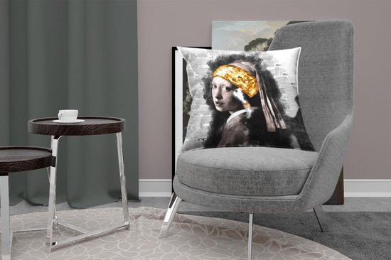 Oreillers - Boucle d'oreille La Fille à la perle - Vermeer - Or - 60x60 cm - Salon