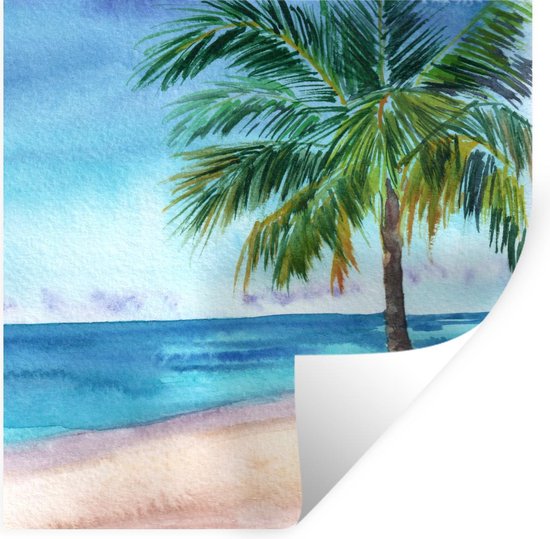 Muurstickers - Sticker Folie - Zee - Palmboom - Strand - 50x50 cm - Plakfolie - Muurstickers Kinderkamer - Zelfklevend Behang - Zelfklevend behangpapier - Stickerfolie