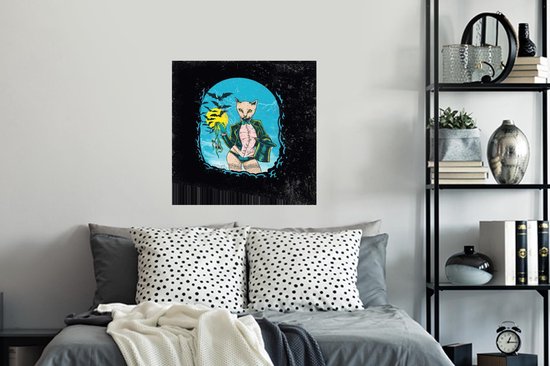 Stickers muraux - Vintage - Chat - Chapeau - 50x50 cm - Film adhésif