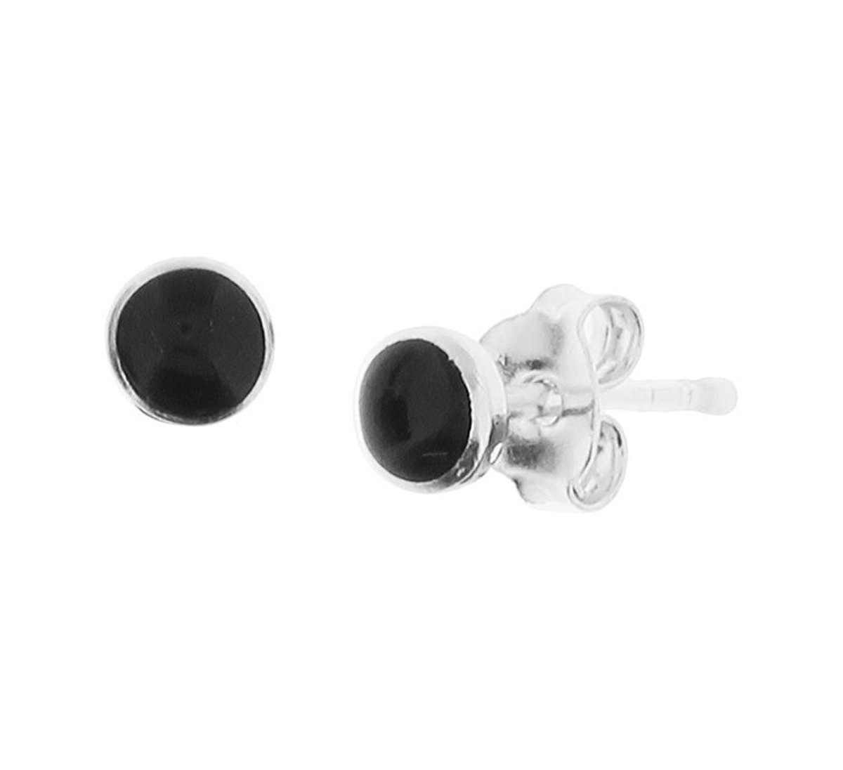 YO&NO - Oorbellen - Zilver - Oorknoppen - Onyx - 4mm - Sieraden vrouw - Heren - Zilver 925