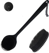 Rugborstel plus bad borstel - zwart - bad- en douche accessoires - wet & dry brush - kunsstof