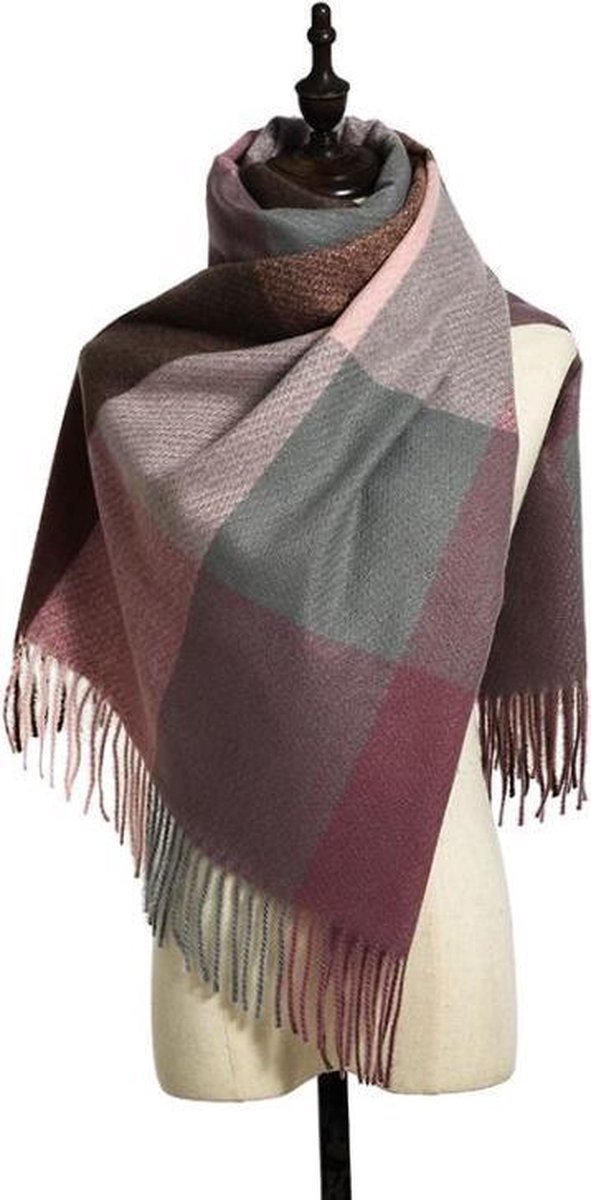 Sjaal - Scarf - 180 x 70cm - Roze&Grijs