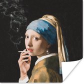 Poster Het meisje met de parel - Vermeer - Roken - 75x75 cm