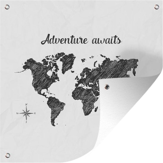 Tuindoek Wereldkaart - Quote - Adventure Awaits - 100x100 cm