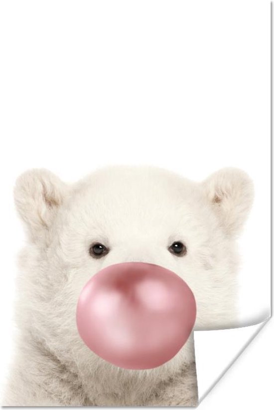 Poster IJsbeer baby - Dieren - Kauwgom Bel Blazen - Voor Kinderen - Meisjes - Jongens - 20x30 cm - Poster Kinderkamer