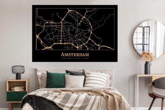 Poster Carte - Amsterdam - Or - Zwart - 180x120 cm XXL
