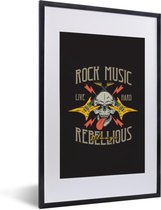 Fotolijst incl. Poster - Schedel - Gitaar - Vintage - 40x60 cm - Posterlijst