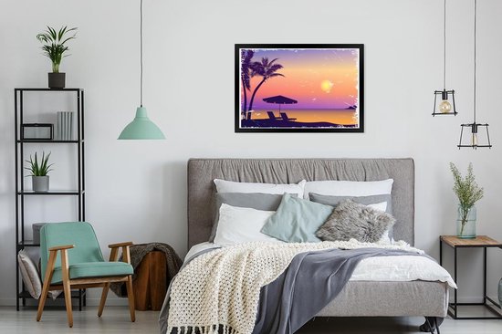Cadre photo avec affiche - Plage - Chaise - Parasol - Nuit - 120x80 cm - Cadre pour affiche