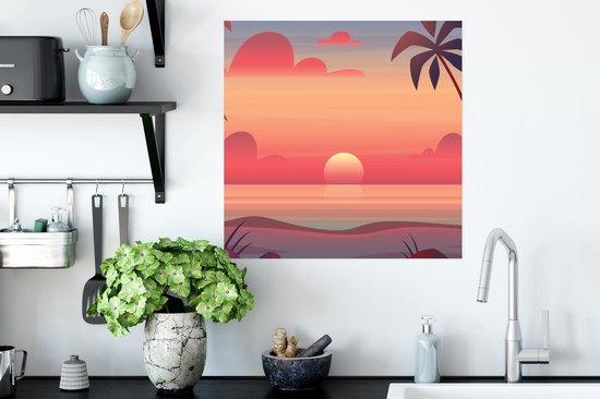 Affiche Soleil - Mer - Plage - Palmier - 50x50 cm