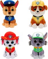 Ty Paw Patrol knuffel 4x zachte knuffels Chase, Marshall, Rubble en Rocky 15 cm collectie met kleurplaat - schattig Kinder poppen speelgoed hondjes Nickelodeon