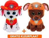 Ty Paw Patrol knuffel 2x zachte knuffels Marshall en Zuma 15 cm met kleurplaat - schattig Kinder poppen speelgoed hondjes Nickelodeon