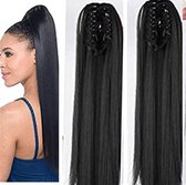 2x ponytail op klem hair extensions paardenstaart 60cm zwart