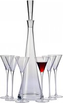Likeurglazen 50 ml. met fles 700 ml. - kristal - handgeblazen - 7 st.