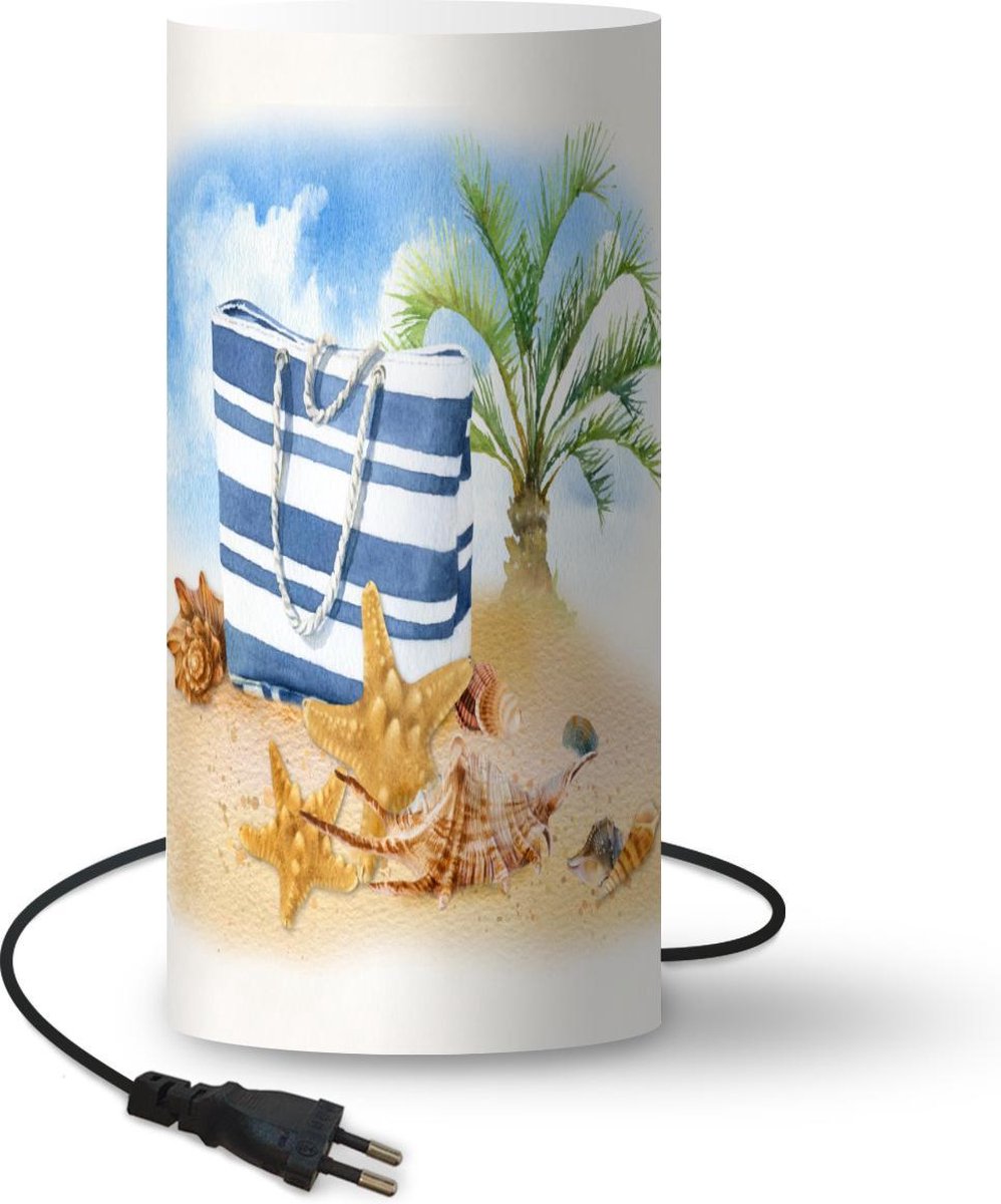 Lamp - Nachtlampje - Tafellamp slaapkamer - Palmboom - Tas - Schelpen - 54 cm hoog - Ø24.8 cm - Inclusief LED lamp