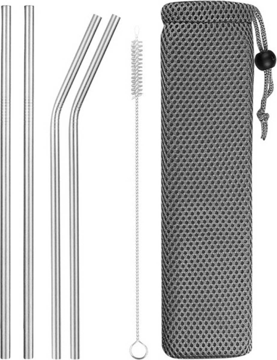 Set RVS rietjes 4 stuks + borsteltje om schoon te maken Stainless steel / HaverCo