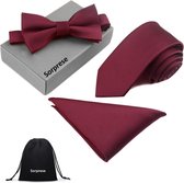 Sorprese stropdas inclusief vlinderdas en pochet - Royal Line - Bordeaux rood - strik - stropdas heren
