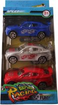 auto's Racing jongens 16 cm staal blauw/zilver/rood 3 stuks