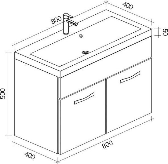 Yaheetech Wastafelonderkast Hangende badkamerkast met wastafel, badkamermeubelset, 2-delig, onderbouw incl. wastafel en laden, badkamerkast, wandkast met keramische wastafel, hoogglans, wit
