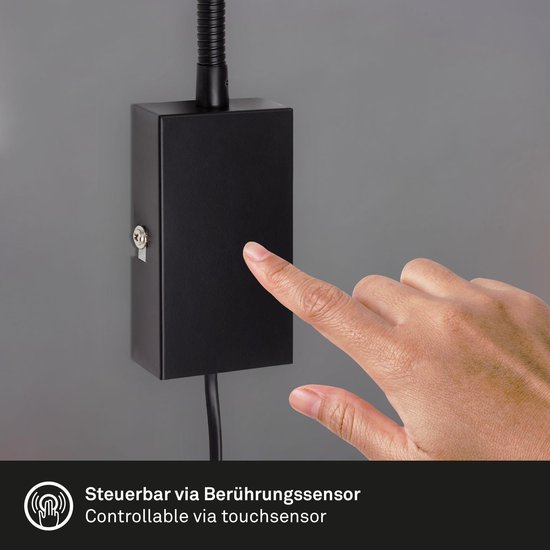BRILONER Lampen - Bedlamp, Wandlamp, Leeslamp incl. Flexarm, Aan/Uitschakelaar via Touchfunctie, 1x LED/GU10, 5 Watt, 400 Lumen, 3.000 Kelvin, Metaal, Wit, 2085-016