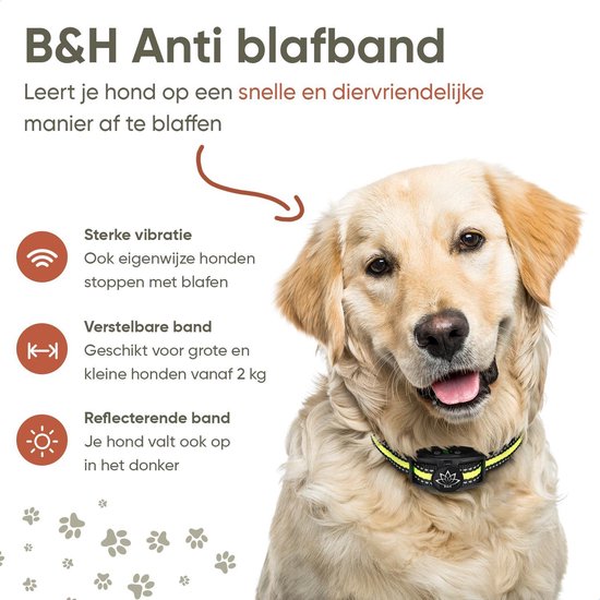 Premium Anti Blafband - Opvoedingshalsband Zonder Schok - Trainingshalsband Voor Grote en Kleine Honden - Anti blaf band - Correctie halsband - B&H