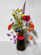 Seta Fiori - zijden boeket – veldbloemen - Cheeta - incl. vaas - glas - 55cm hoog -