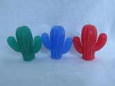 Kaars Cactus set 3 stuks, groen appelgeur, blauw oceaangeur, rood rozengeur