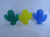 Kaars cactus set van 3, groen appelgeur, geel vanille geur, blauw oceaangeur