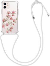 kwmobile telefoonhoesje geshcikt voor Apple iPhone 12 mini - Hoesje met telefoonkoord - Back cover voor smartphone - Case in poederroze / wit / transparant