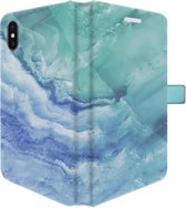 Apple iPhone XS Max Telefoonhoesje - Portemonneehoesje  - Met pasjeshouder - Met Marmerprint - Marmer - Lichtblauw