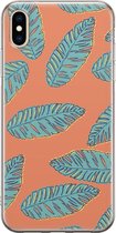 Apple iPhone XS Max Telefoonhoesje - Transparant Siliconenhoesje - Flexibel - Met Plantenprint - Tropische Blaadjes - Oranje