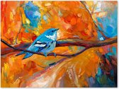 Graphic Message - Print op Dibond - Aluminium - Vogel op Tak - Oranje - Abstract - Wanddecoratie