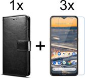 Nokia 5.3 hoesje bookcase met pasjeshouder zwart wallet portemonnee book case cover - 3x Nokia 5.3 screenprotector