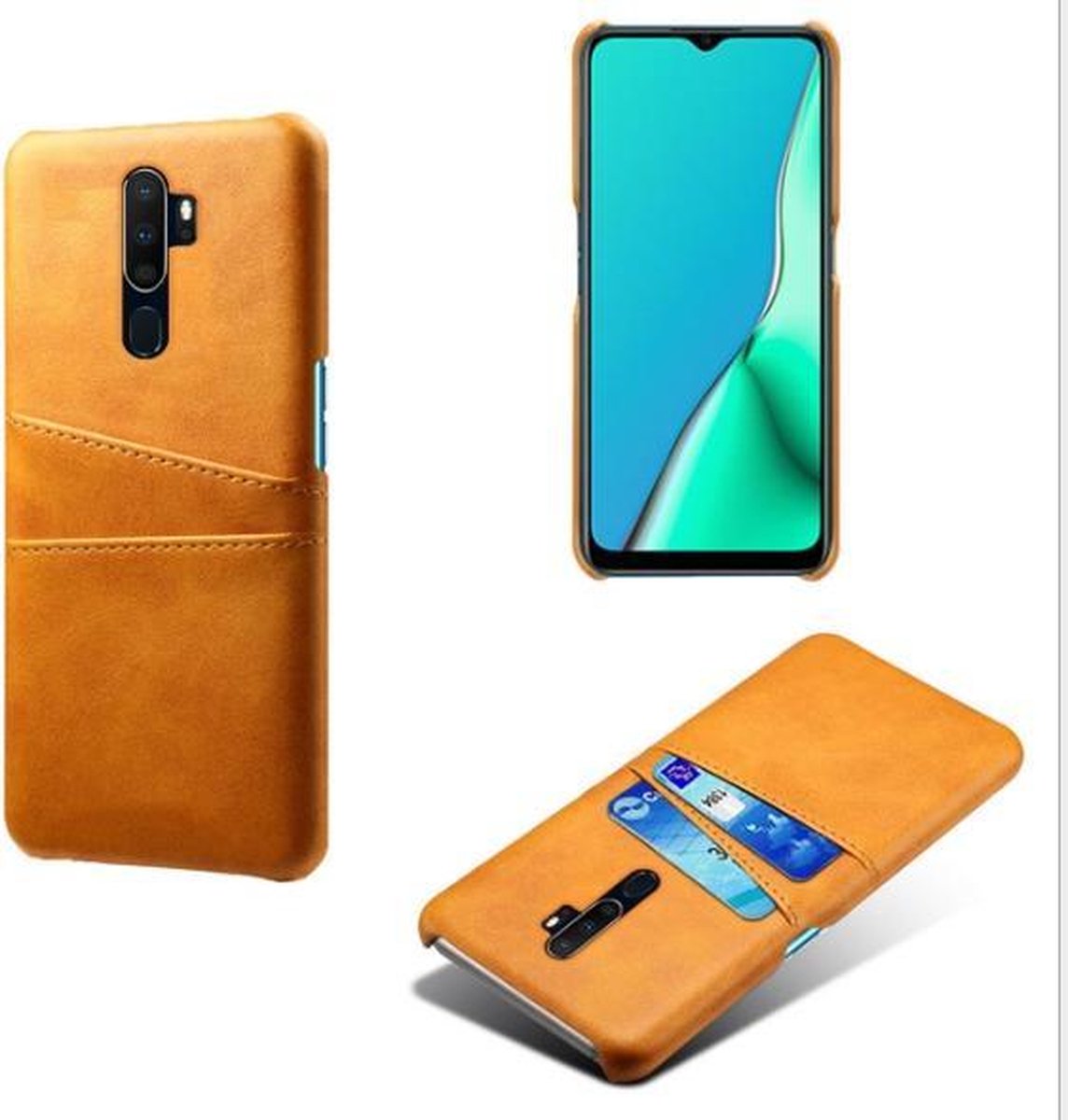Back Cover met Opbergvakjes + PMMA Screenprotector voor OPPO A5 (2020) _ Bruin