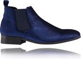 Corduroy Blue Chelsea Boots - Maat 46 - Lureaux - Kleurrijke Chelsea Boots - Chelsea Boots Met Print - Heren - Bijzondere Enkel Laarzen