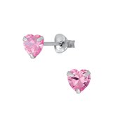 Joy|S - Zilveren hartje oorbellen - 5 mm zirkonia - roze