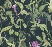 TROPISCHE BLOEMEN BEHANG | Botanisch - zwart groen lila - A.S. Création MICHALSKY