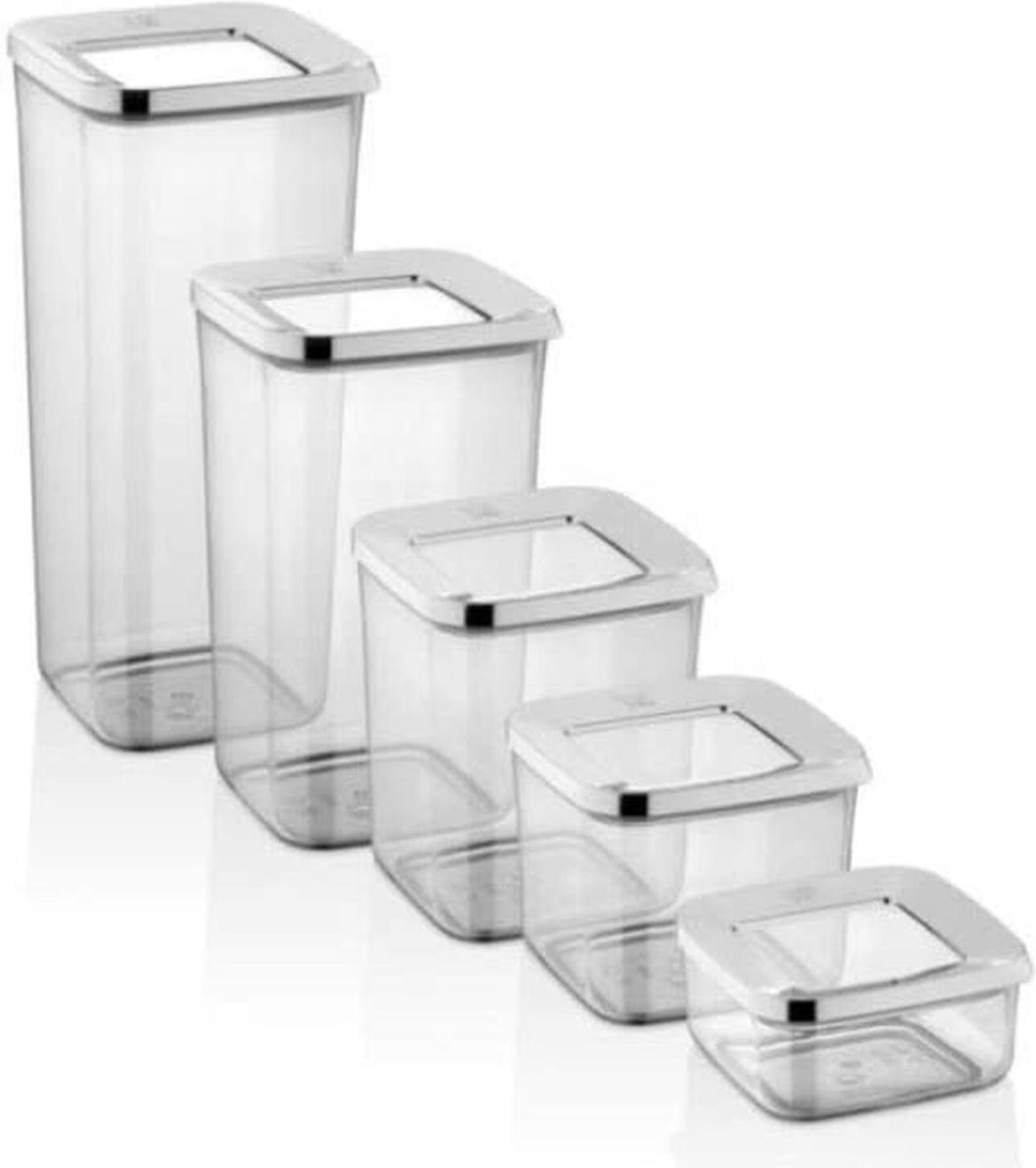 Opslagcontainers met transparante/rook model Set van 5 - deksel met zilveren randen