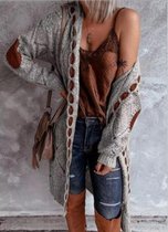 Dames Vest - Trendy Vest - Grijs - Lang vest - herfst mode - winter mode - Lang gebreid vest - Maat L/XL